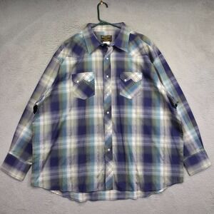 Rustler Wrangler Shirt Mens 3XL Green Purple Pearl Snap Plaid Western Cowboy NEW